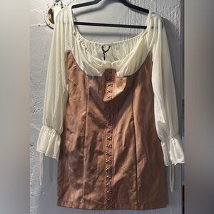 Mad For Love" off-the-shoulder faux leather mini dress,